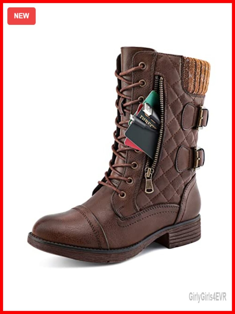 Vegan Faux Leather Combat Boots Mid Calf Water Resistant Zip Lace Up Winter